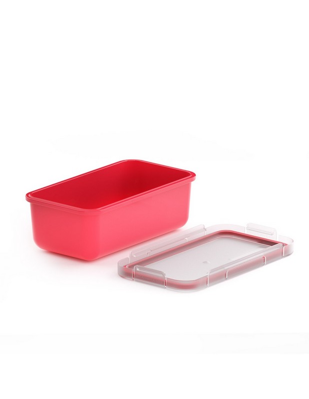 Contenitore ermetico per alimenti utilizzabile in microonde, lavastoviglie e congelatore, da -20ºC a 200ºC, realizzato in materiale termoplastico PBT color lampone